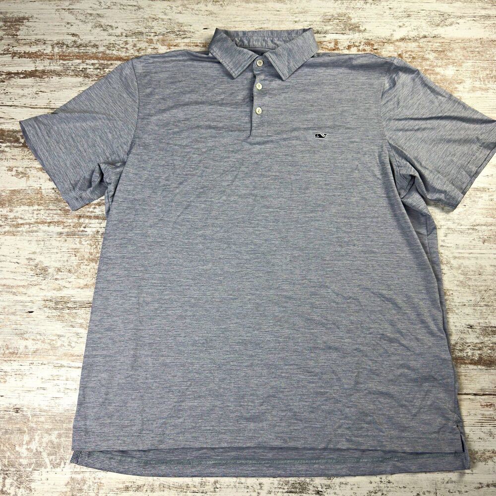 Vineyard Vines On-The-Go Sankaty Polo Mens L Gray Striped Performance Golf
